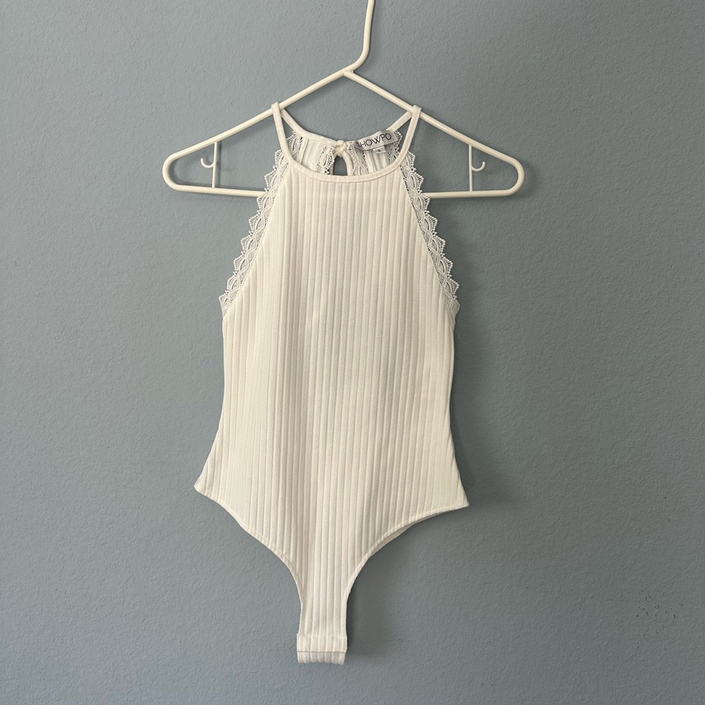 White High-neck Bodysuit with Open Back
